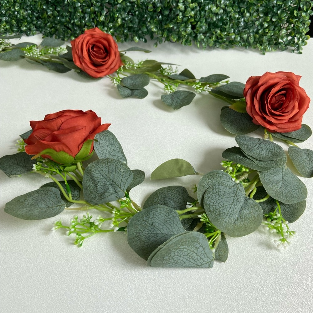 6.5 Foot Custom Eucalyptus Seeded Rose Flower Garlands Various Colors Available